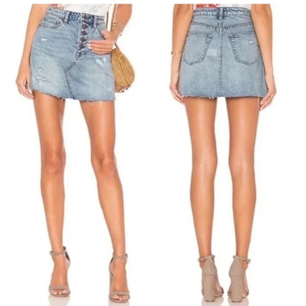Free People We The Free Denim A Line‎ Button Fly Mini Skirt Size 30